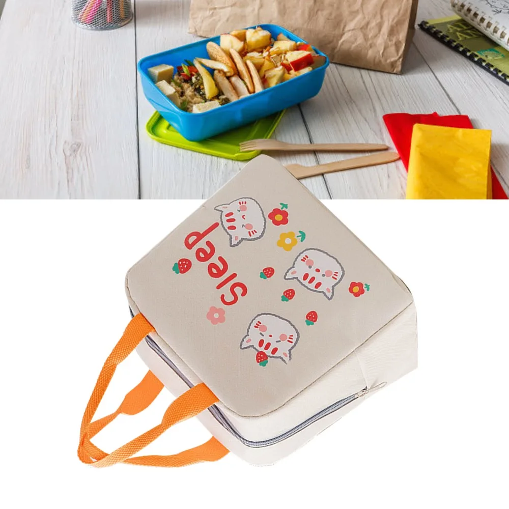 2PCS Fashion Oxford Cloth Insulated Lunch Bag Aluminum Film Double Long Handle Reusable Lunch Box Thermal Cooler Bag Outdoor Use