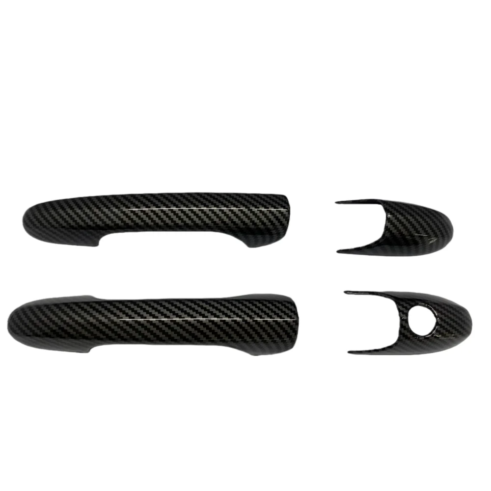 4PCS / Set Glossy Black / Carbon Fiber Look Door Handle Cover For Fiat 500 2008-2023 Abarth 595 595C 2012-2023 695 2010-2023
