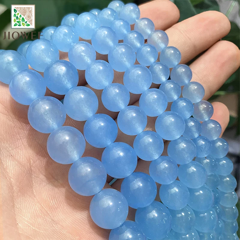 Natural Light Blue Chalcedony Jades AAAA Loose Beads for Jewelry Making DIY Charms Bracelets Earrings 15\