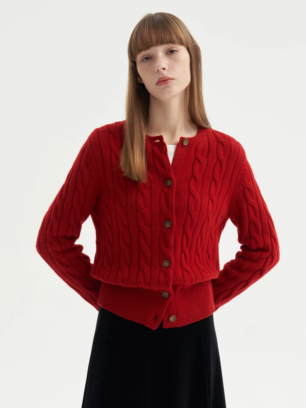 

Classic Red Woolen Sweater Women's Versatile Open Cardigan Small Outerwear Casual Sle Warm Long Sve round Ne Coat