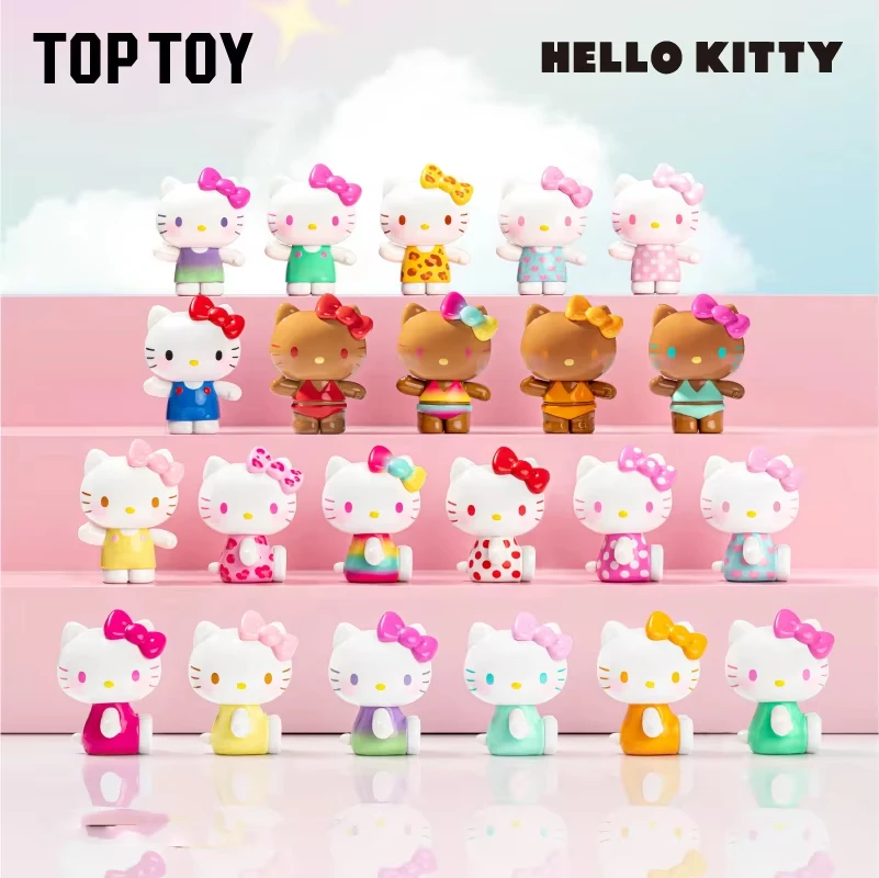 새로운 톱토이 헬로키티 여름 레인보우 캔디 시리즈 블라인드 박스 미니 빈즈 귀여운 파티클 서프라이즈 백 데코 애니메이션 피규어 장식품