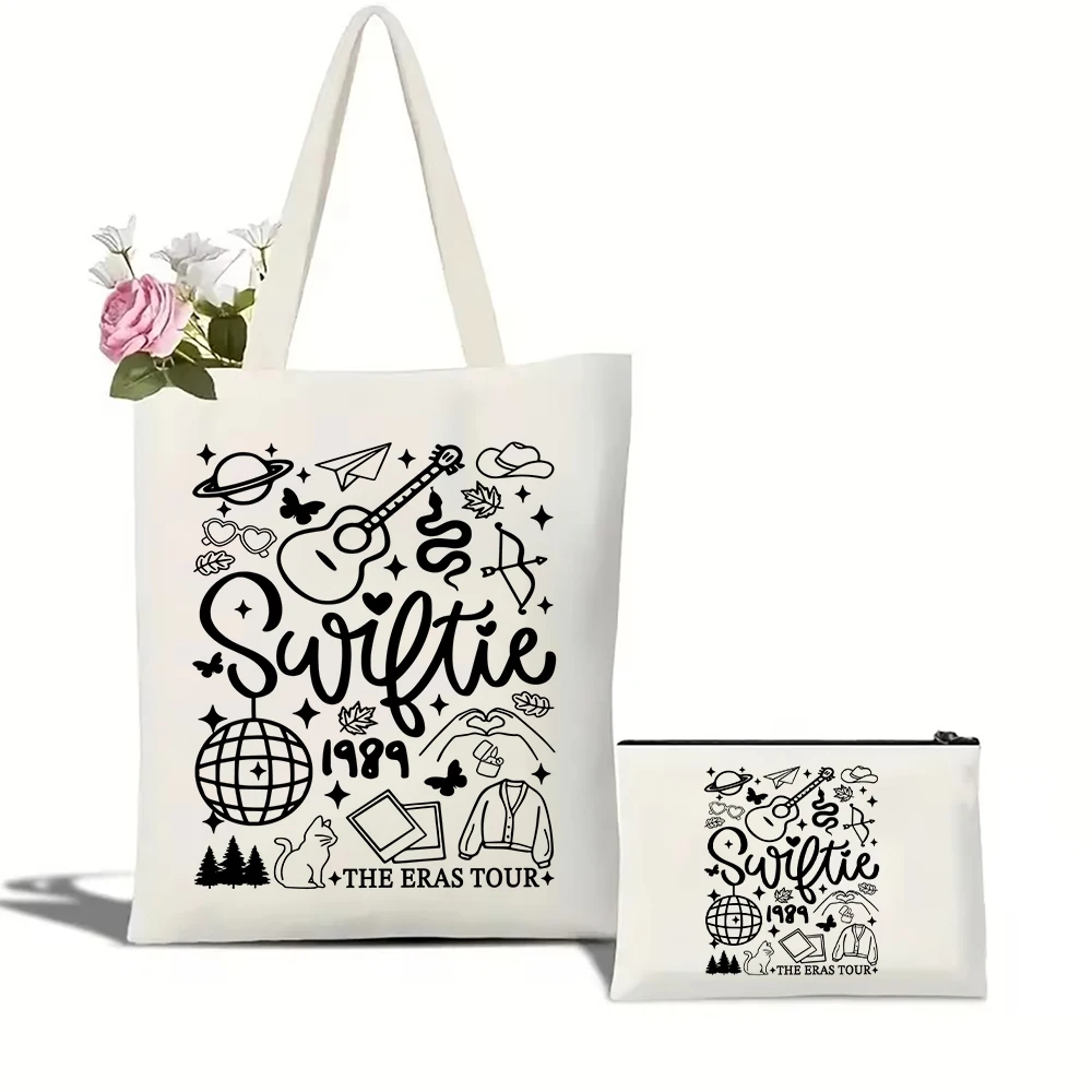 

Swiftie 1989 The Eras Tour Canvas Tote Bag Large Capacity Shopping Bags Cartoon Female Shoulder Handbag Girl Handbags