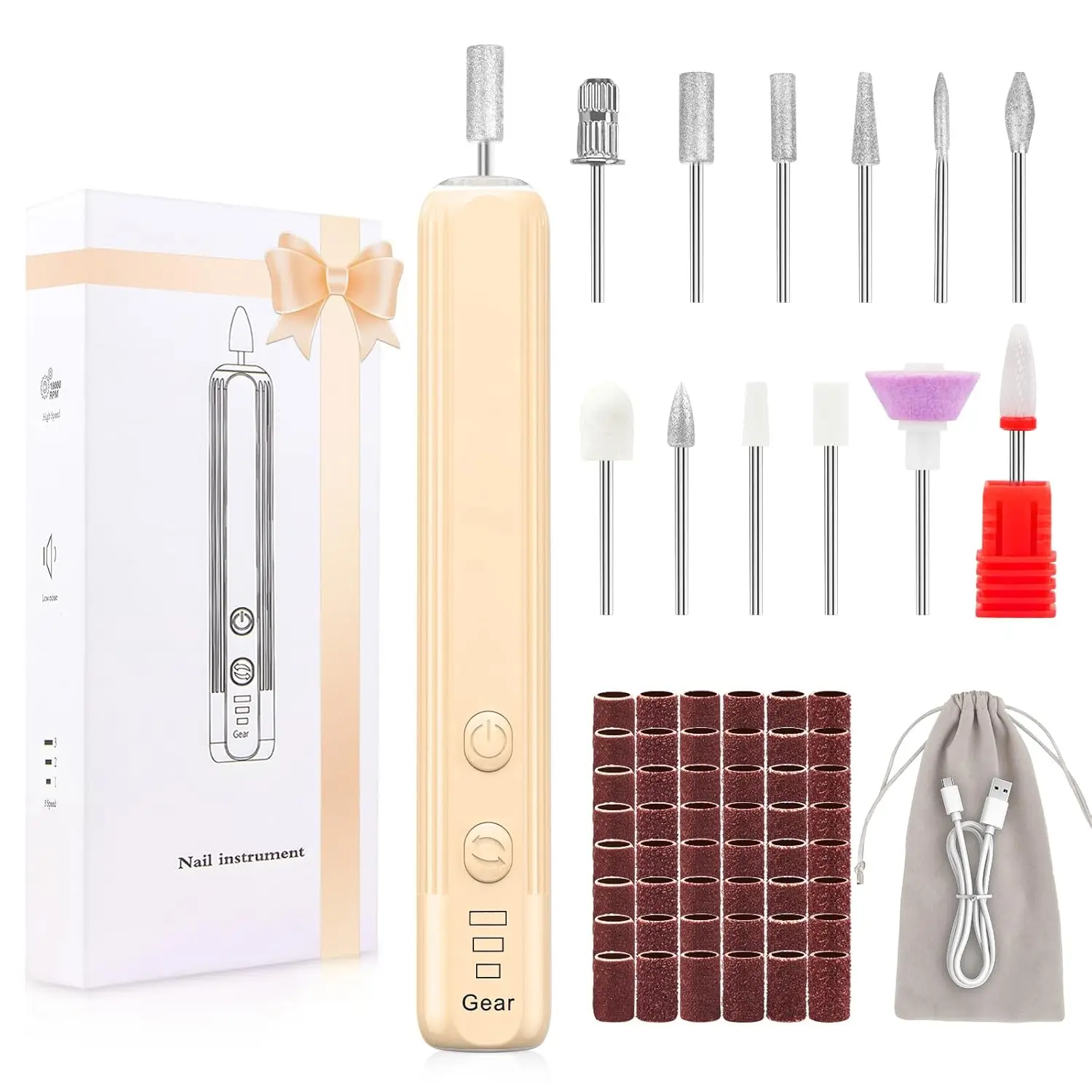 

Professional Nail Drill Set, 2,0000 RPM Electric Nail File with 12 Grinding Head & 100Pcs Sanding Bands for Acrylic Gel Nails