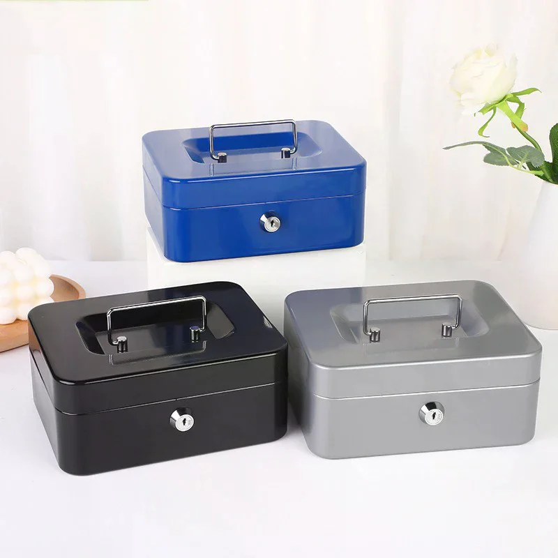 Mini caja de dinero portátil con llave, banco de acero, caja de monedas resistente con cerradura, caja oculta para almacenamiento de efectivo, maleta para tienda en casa