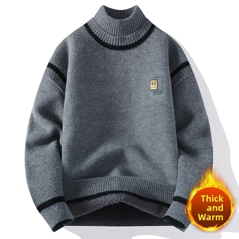 

Мужской модный утепленный вязаный свитер с высоким воротником, повседневная универсальная осенне-зимняя одежда, удобная и дышащая