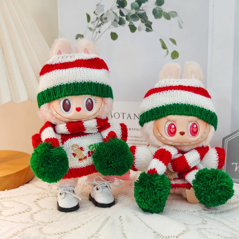 

17cm Plush Doll's Clothes Outfit Accessories for Labubu V3 V1 V2 Christmas Gingerbread Man Sweater Hat Clothing New Year Gift