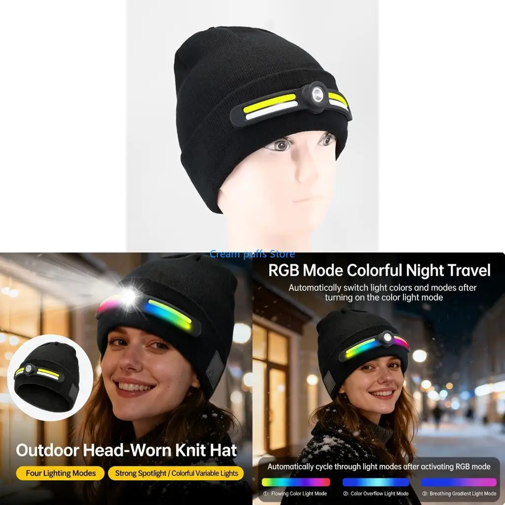 50LE LED Light Rechargeable Knit Cap For Enhancing Visibility In Dark Conditions During Night Camping Christmas Gift for Men