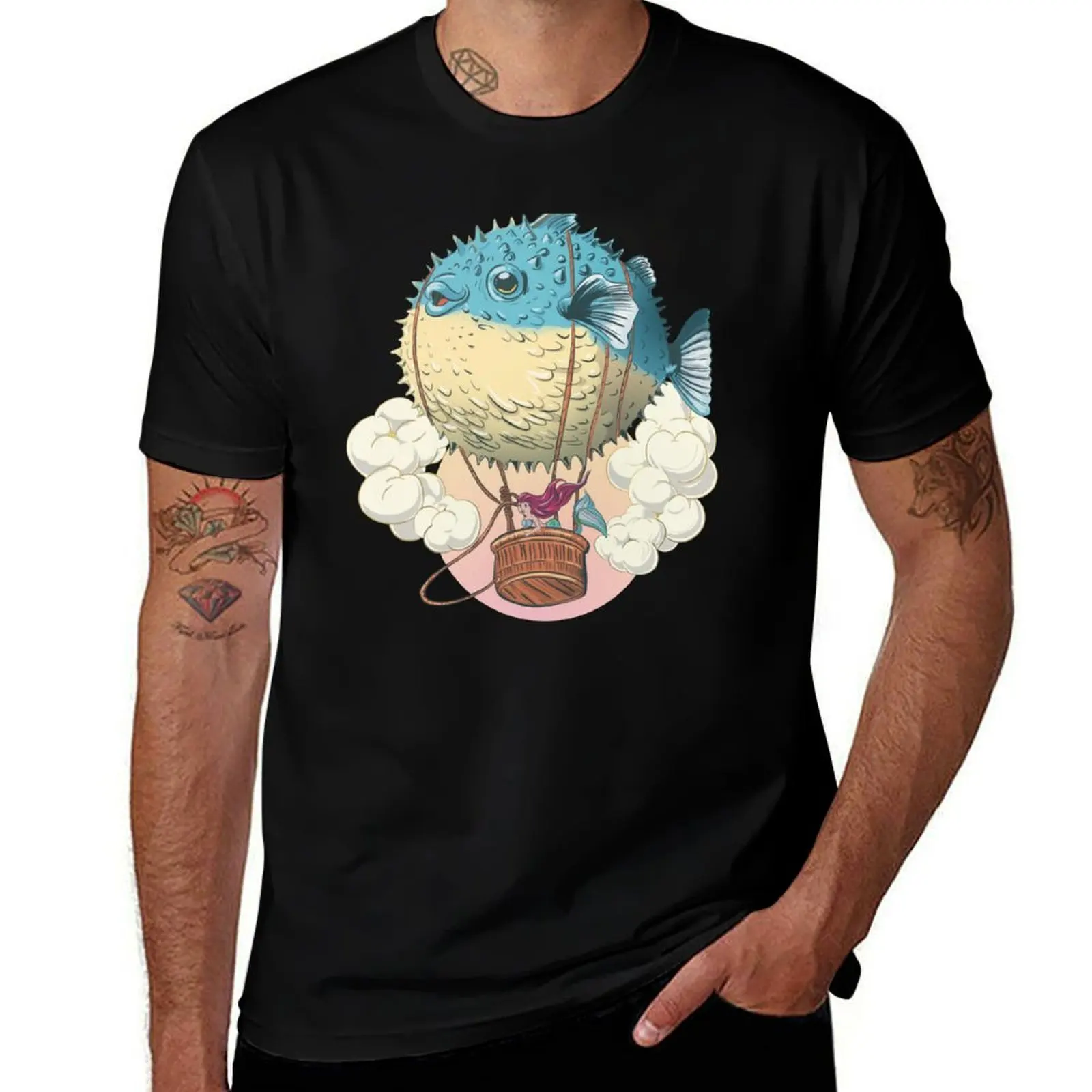 The Fish and Mermaid T-Shirt Modern Print Casual T-Shirt