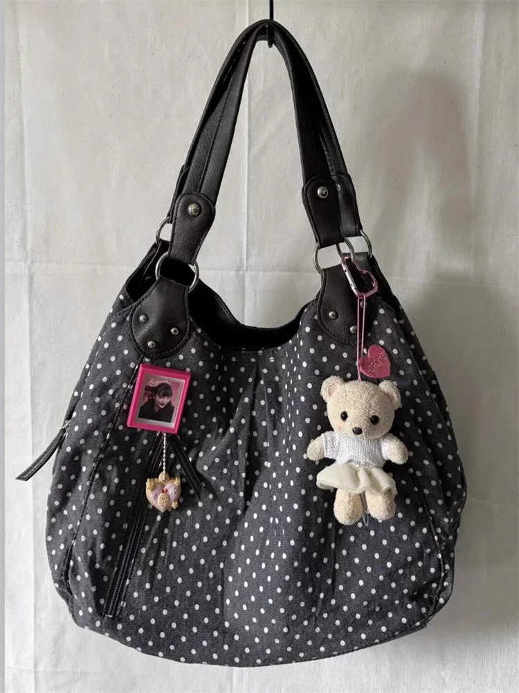 

Korean Sle Lazy Wave Dot Canvas Tote Bag Women's Small Cro Single oulder Handbag Large Capaci Tote Bag