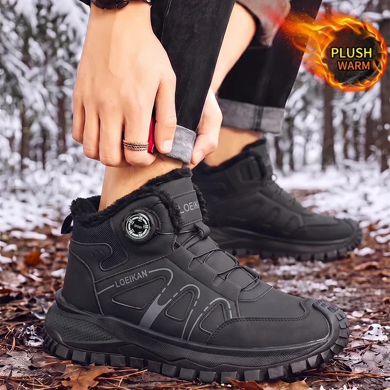 Damen High-Top Winterstiefel mit Plüschfutter, Drehverschluss, dicker rutschfester Sohle, modische Freizeit-Wanderstiefel für kaltes Wetter – Detail 4