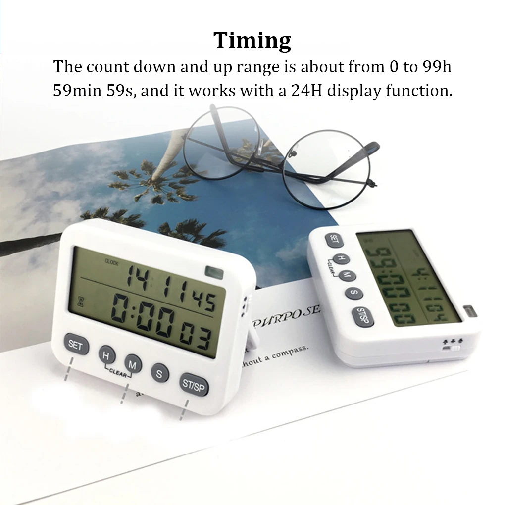 Timer Kitchen Baking Count Up Countdowns Digital Alarm Clock Time Reminder Battery Operated Office Without Vibration