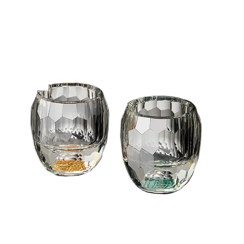 Light luxury diamond faceted gold foil Baijiu cup vertical pattern turquoise wine dispenser wine cup wine set