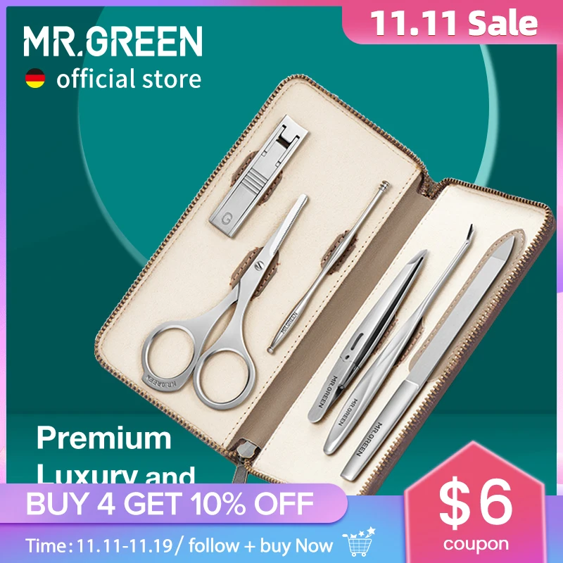 

MR.GREEN портативные роскошные маникюрные наборы для педикюра из нержавеющей стали с цельнозерновым чехлом из воловьей кожи, инструменты для личной гигиены
