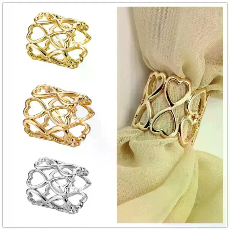 1/4Pcs Alloy Circle Scarves Brooch Pins Metal Heart Hollow Out Silk Scarf Buckle Ring Clips For Women Girls Clothing Accessories - view 3
