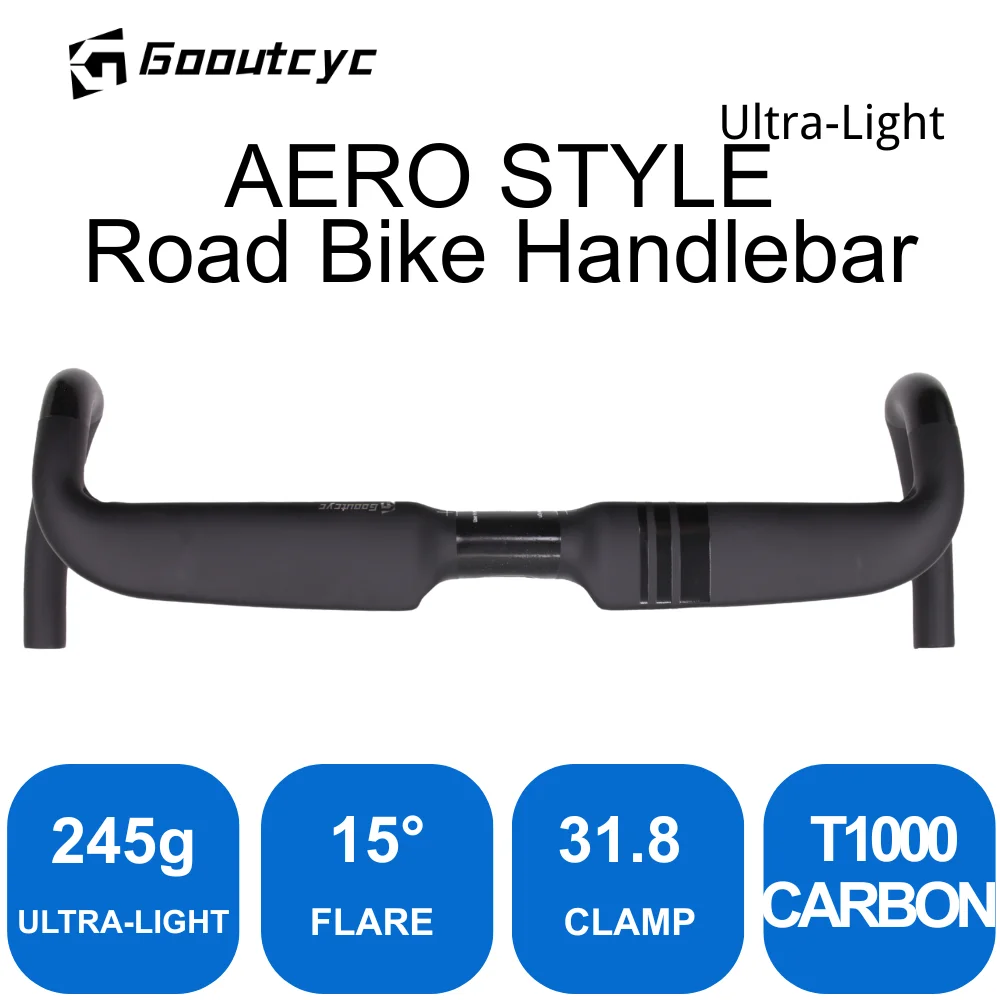 

GOOUTCYC Ultra-LighAERO Bar Road Gravel style Handlebar Di2 bicycle handlebar Internal Cables Road Bike 31.8mm 15° Flare