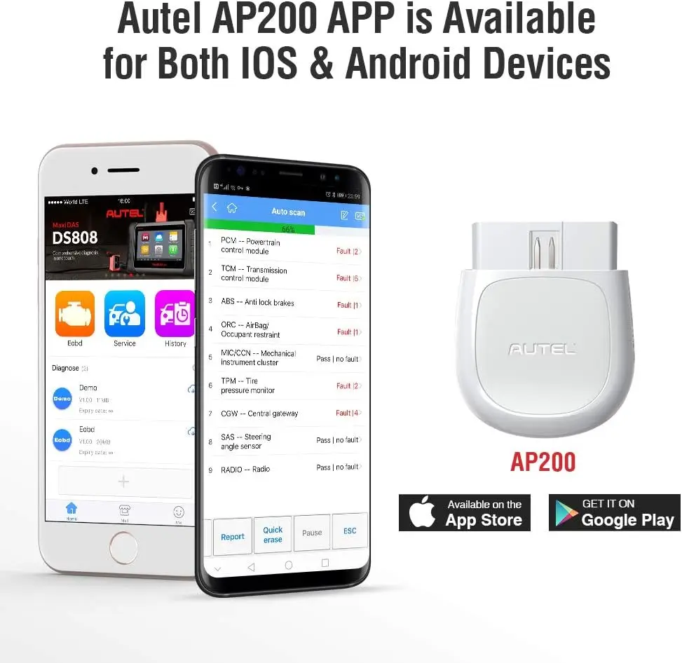 AP200(HT200) Bluetooth OBD2 Scanner, Mini MK808 Clone, Full Diagnostics & 19 Functions for iPhone & Android
