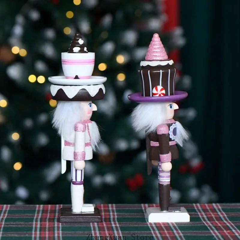 Wooden Nutcrackers Tabletop Decors, Dessert Inspired Soldier Figurine With Square Base for Desk