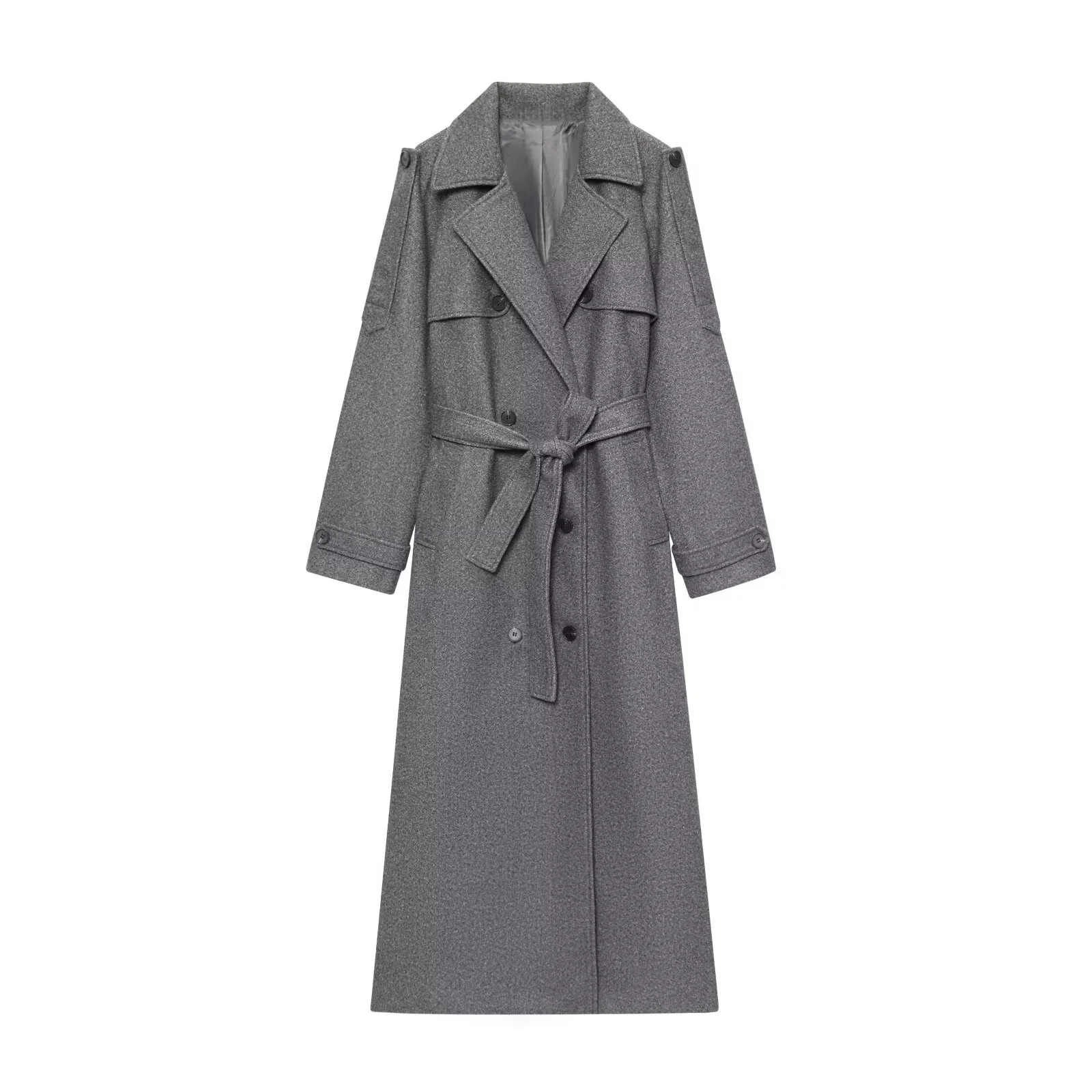 

PB&ZA2025 autumn new women's casual fashion simple high-end waist tie temperament long windbreaker woolen coat