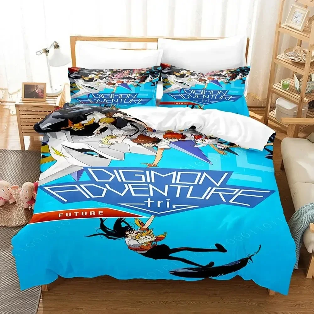 Anime Digimon Adventure Bed Linen Bedding Set with Duvet Cover Pillowcase Single Couple Bedsheet King Queen Double Twin Size