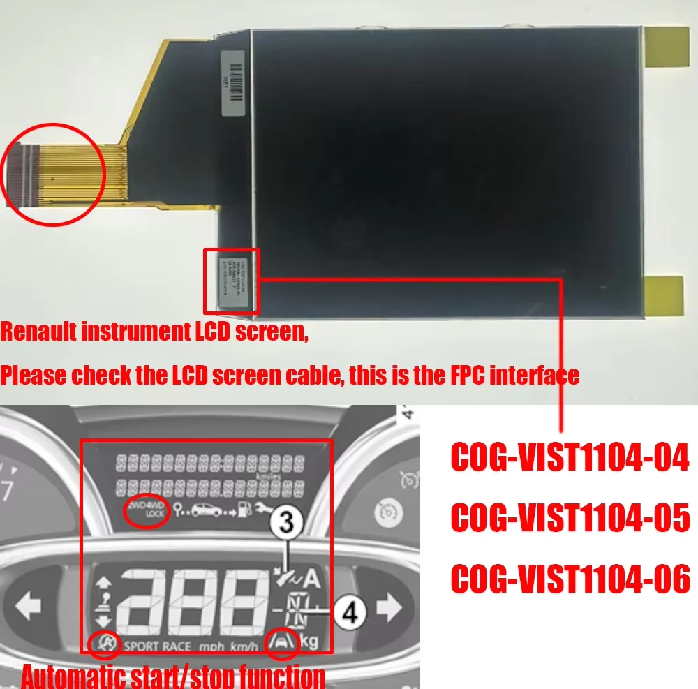 Vervangend LCD-scherm voor Renault Clio 4 dashboardscherm COG-VIST 1104-04 05 06