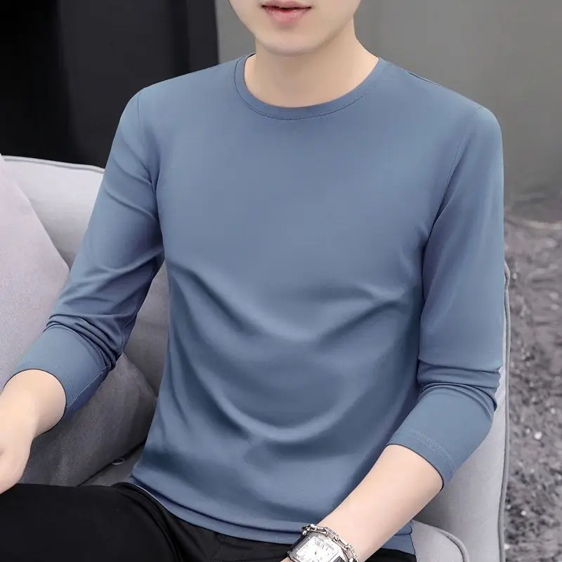 

Spring Autumn KPOP Fashion Style Harajuku Slim Fit Undershirt Loose Casual All Match Tshirts Solid O Neck Long Sleeve T-shirts