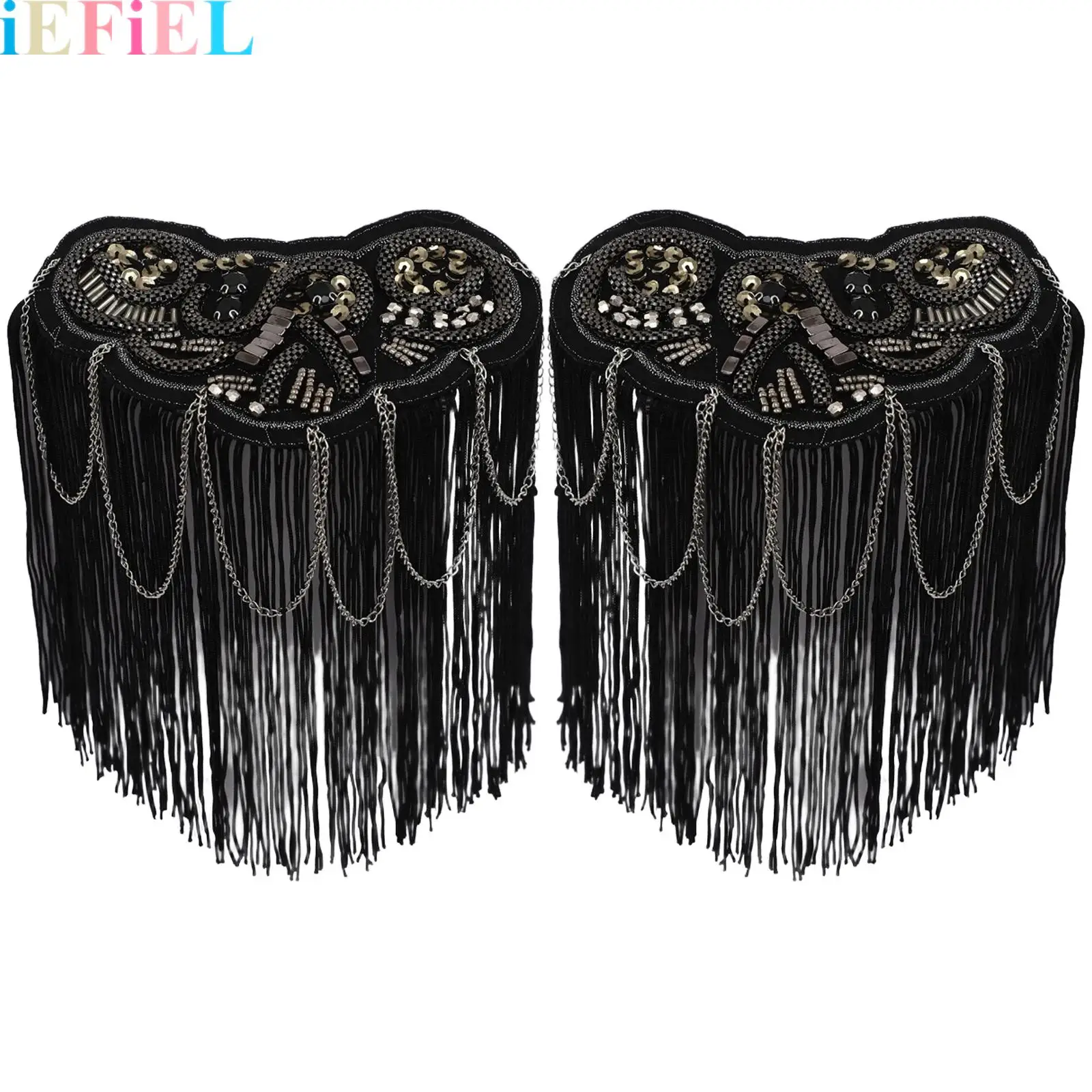 

2Pcs Rhinestones Beaded Tassel Shoulder Epaulet Badge Rhinestone Shoulder Brooch Pin Fringe Shoulder Epaulet for Women Men