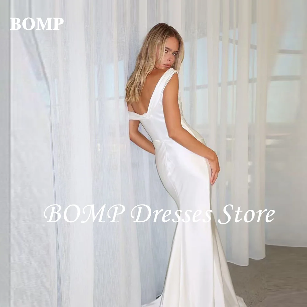 BOMP Sexy Off Shoulder Mermaid Evening Dresses Sleeves Silk Floor Length Wedding Gowns Boho Beach Formal Party Dress Customized