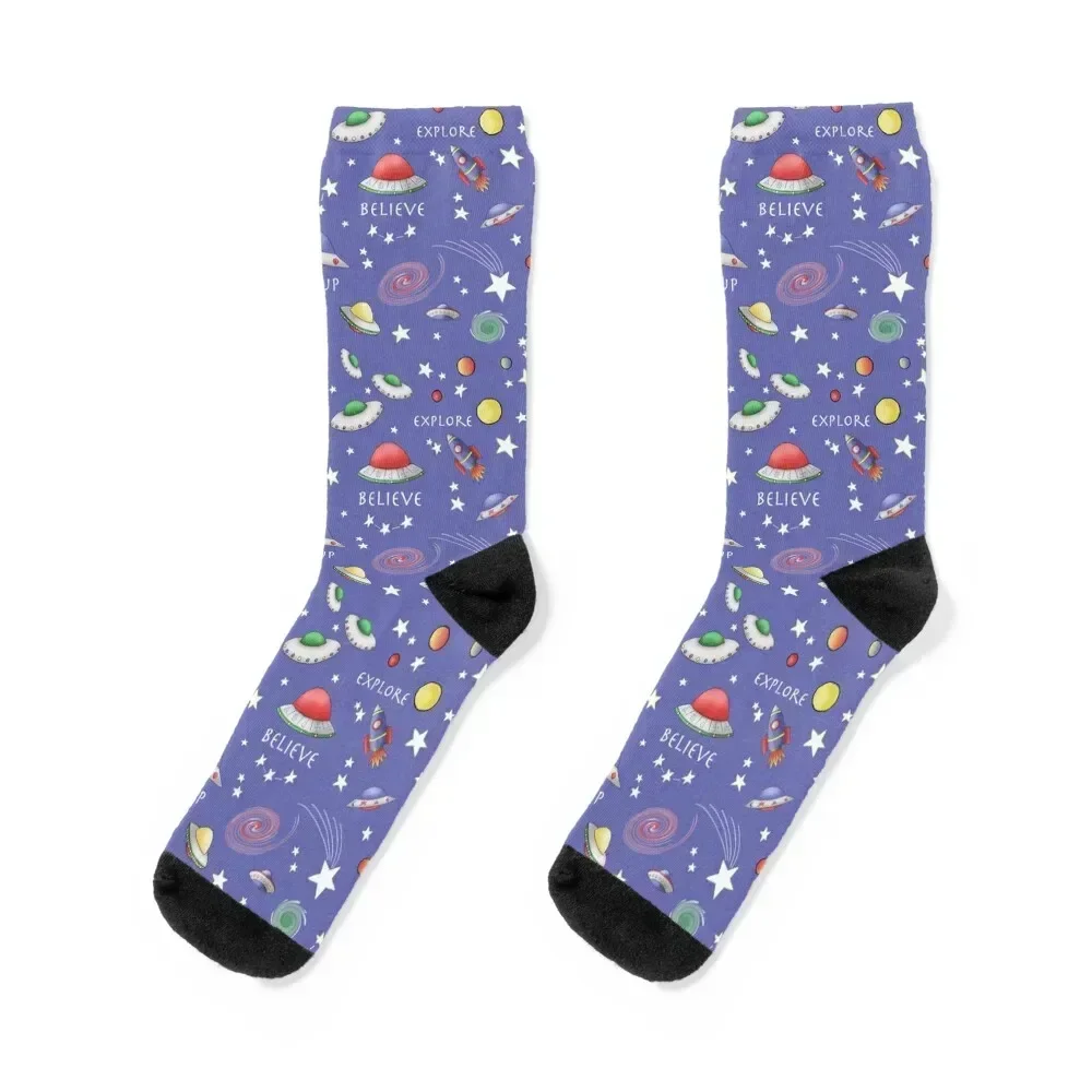 Blue UFO Design Socks FASHION Argentina halloween sheer Socks For Girls Men's