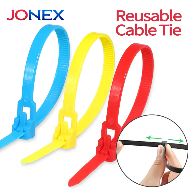 100PCS Reusable Plastic Ties Nylon Cable Zip Tie Black White Self-locking Desk Organiser For Wire Management Garden Strap Bundle