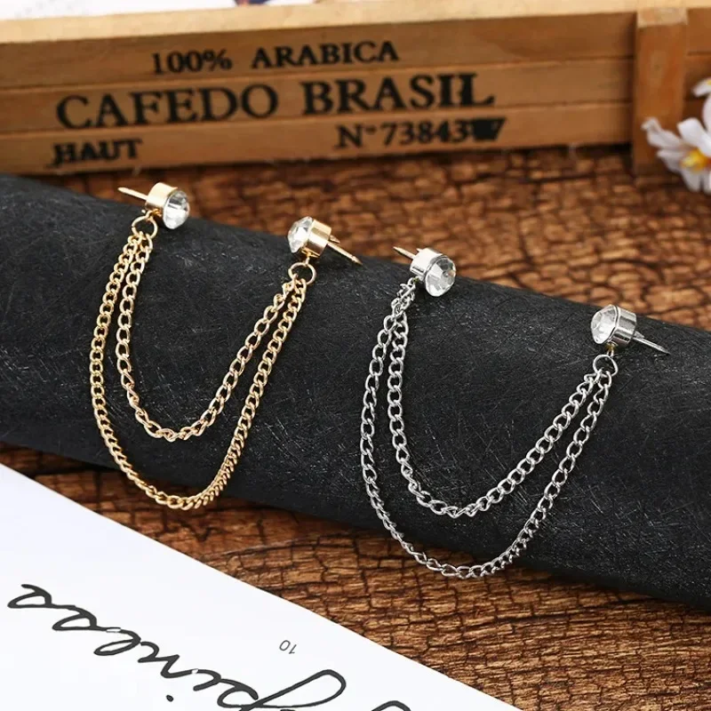 Fashion Beauty Rhinestone Men Women Jewelry Pins Brooches Shirt Blouse Tassel Lapel Pins Collar Needle Metal Chain Brooches Gift