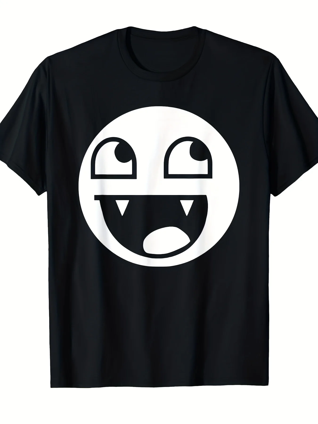 Men's Y2K Emo Vampire T-hirt- Vintage Bat and Vampire Face Print Paired with a Humorous Joyful Face, Suitable for Costume Parties, Themed Events, and Casual Attire. Round Neck, Short-sleeved, Casual Base Shirt
