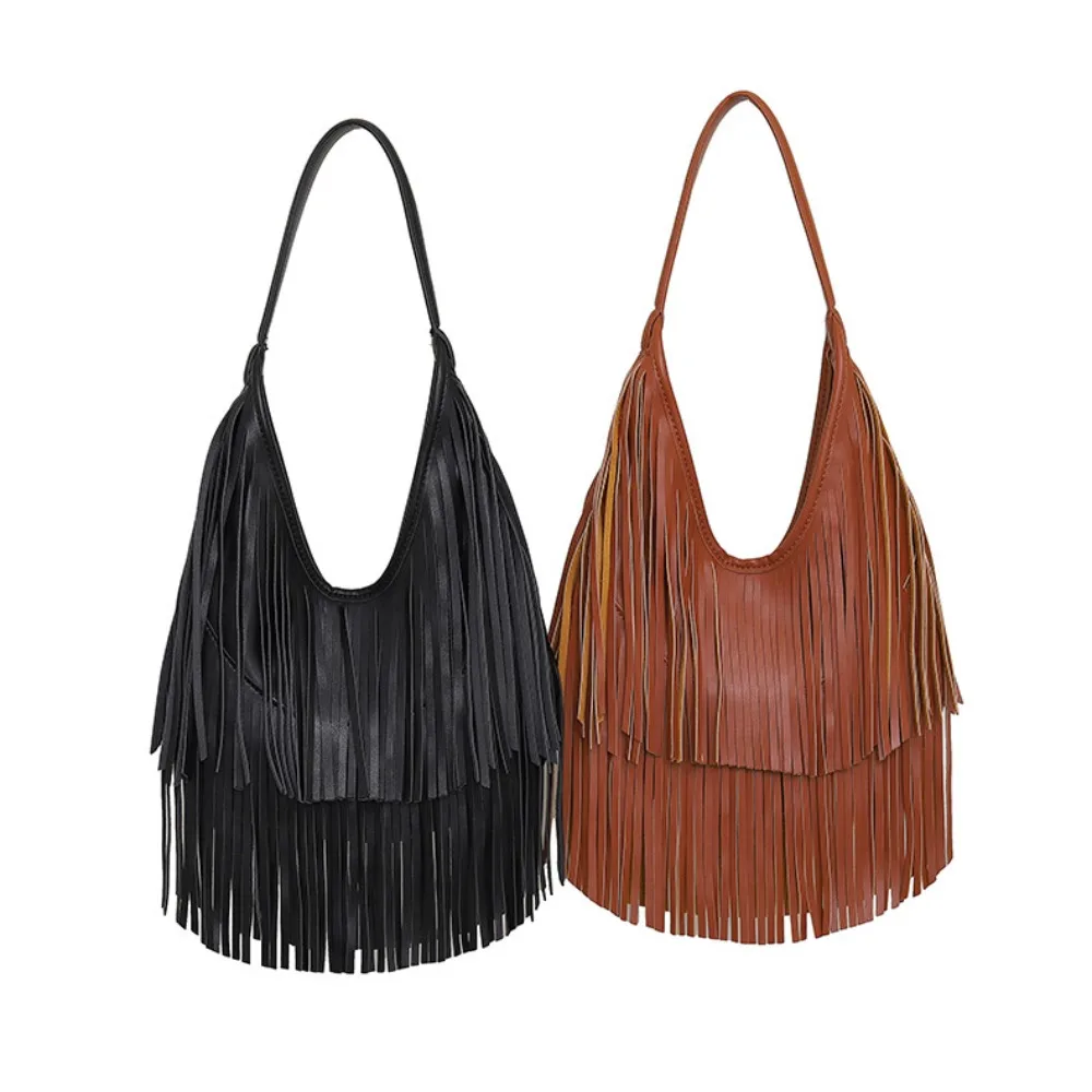 

Casual PU Leather Long Tassels Handbag Cross Body Design Hobo Style Hobo Bag Shoulder Bag Women Accessories