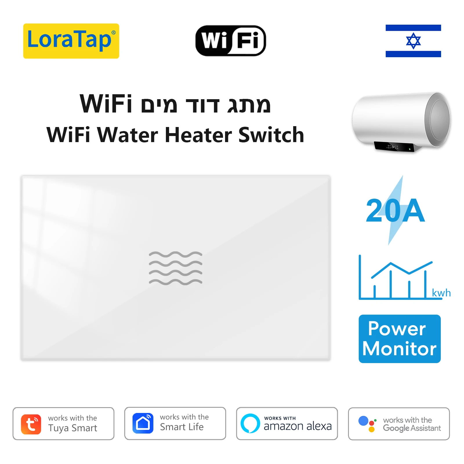LoraTap Tuya Smart Life 20A US Boiler Water Heater Switch Energy Consumption Monitoring Remote Control Google Home Alexa
