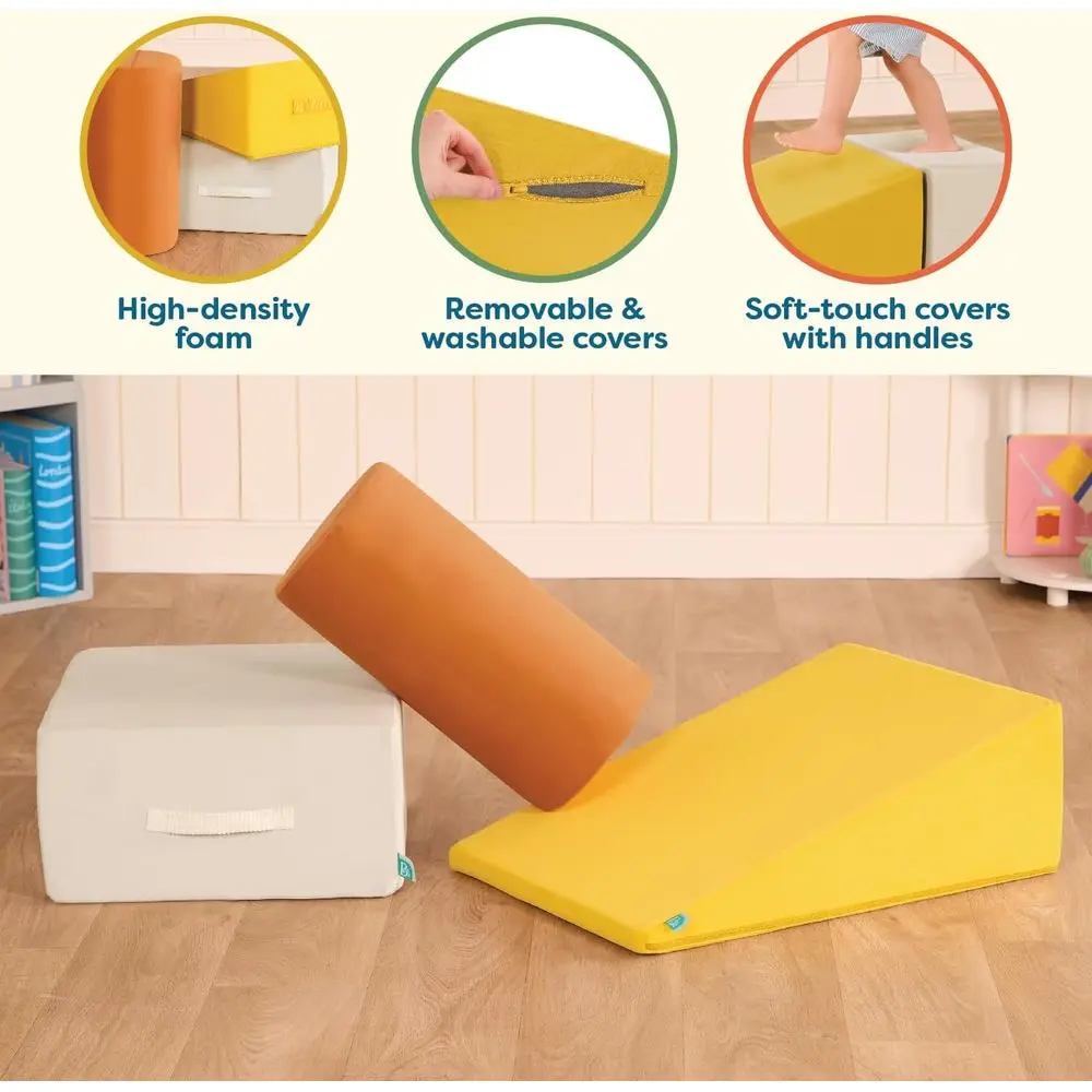 Ensemble de blocs de mousse sensorielle pour tout-petits : kit d'escalade 3 pièces avec cylindre, rampe et bloc, poignée souple, housses lavables pour les 12 ans et plus