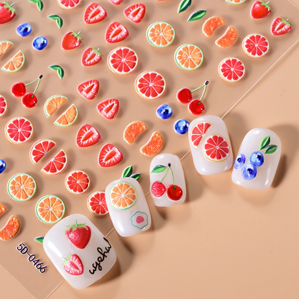 1 قطعة 5D الجريب فروت/الكرز/الفراولة مسمار ملصقات الكرتون الصيف الفواكه ذاتية اللصق الأظافر الشارات DIY بها بنفسك مسمار الفن زينة و 1