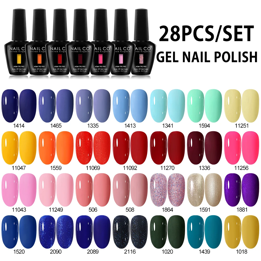 NAILCO 28 peças/conjunto 15ml Esmalte em Gel Verniz Semipermanente UV Hidrogel HEMA TPO FREE Soak Off Nail Art Manicure