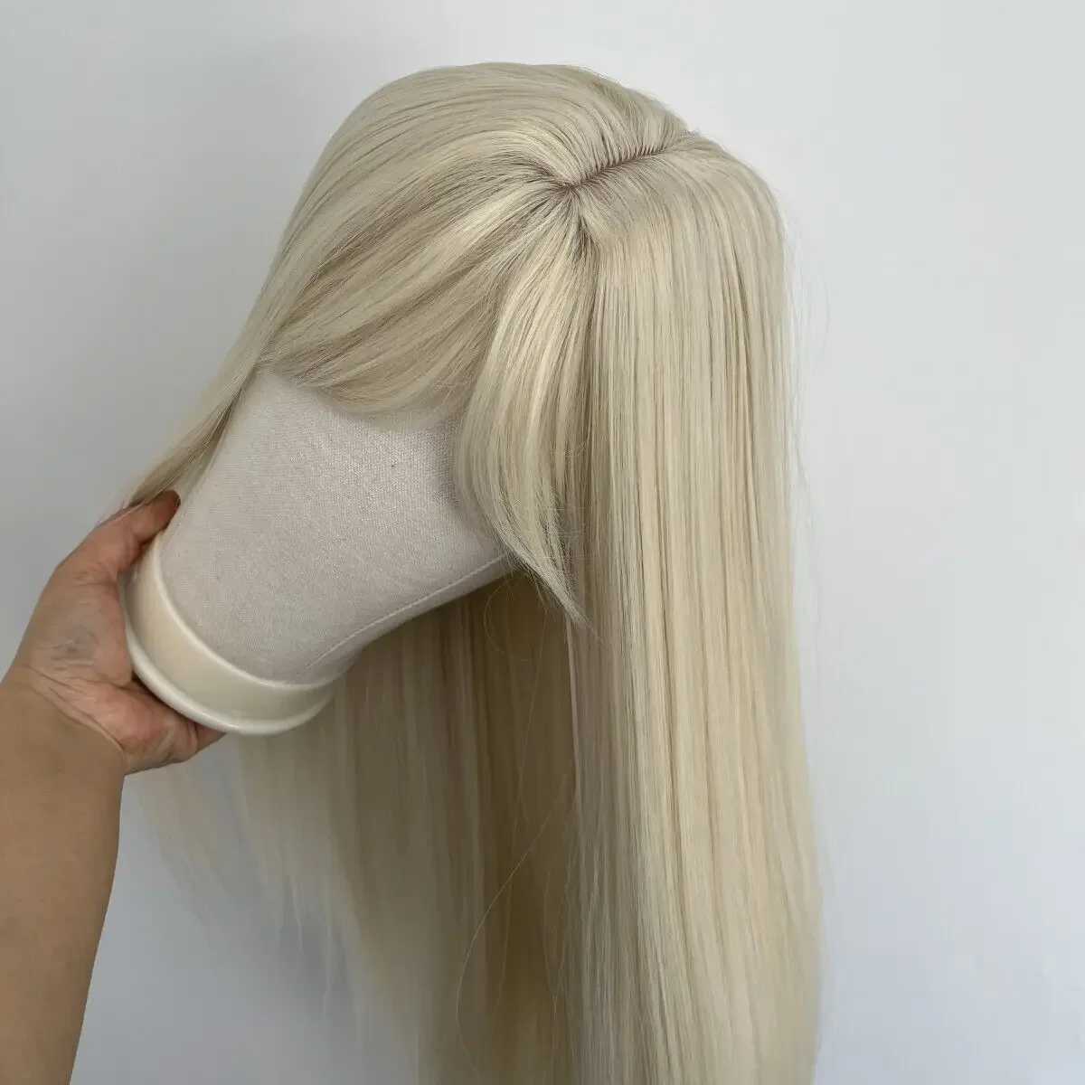 Synthetische hitze beständig mit Pony platin blonde lange gerade Perücke