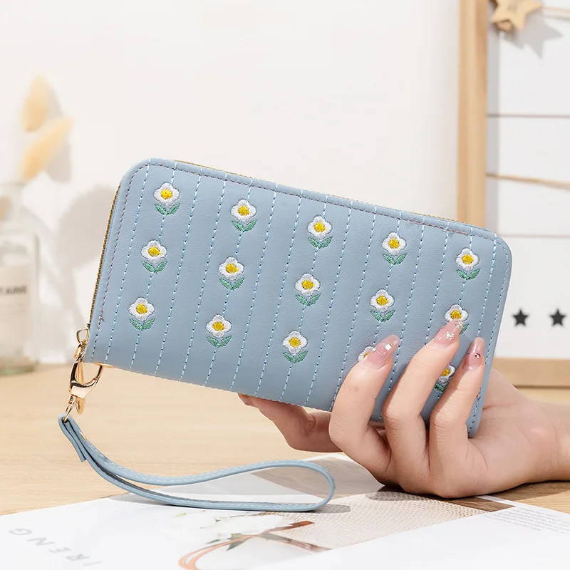 Lady Zipper Purses PU Leather Women Wallets Flower Purse Good Quality Woman Wallet Cards Holder Long Moneybag Wristlet Bags