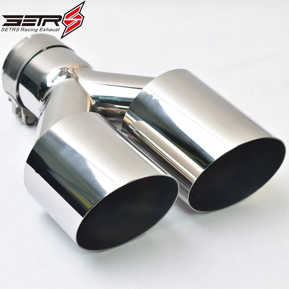 1Pc Duble Muffler Universal Left Or Right Side Glossy Stainless Steel Angled Exhaust Tip