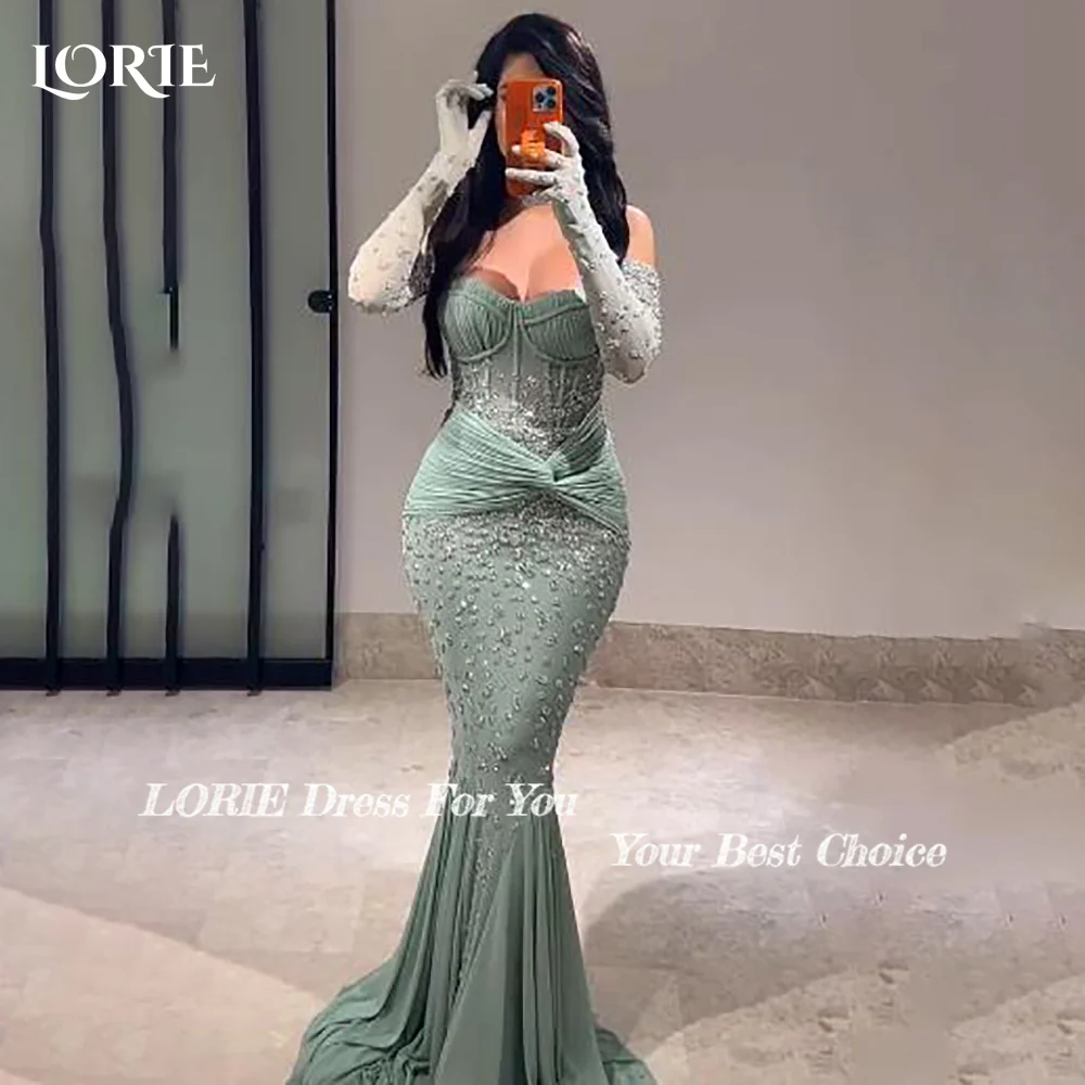 LORIE Mermaid Evening Dress Chiffon Beaded Saudi Arabia Prom Party Dress Sweetheart Backless Customized Cocktail Dress No Gloves