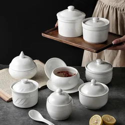 White, Ceramic with Lid, Steamed Egg Bowl, Soup Bowl, Rice Bowl, Dessert Bowl, Hotel, Restaurant Bird's Nest Small Cup, Separate