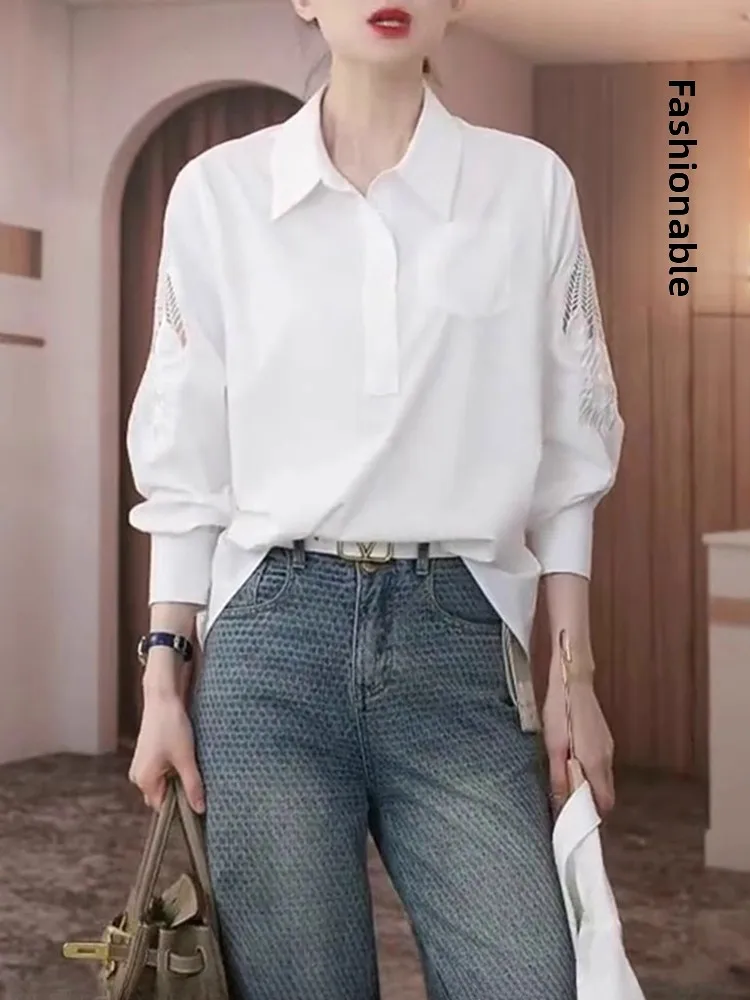 เสื้อไหมพรมปักลายฉลุ แขนยาว สีพื้น สำหรับผู้หญิง ช่วยลดอายุ