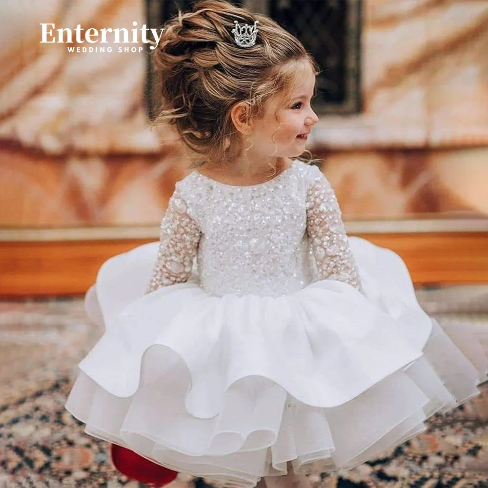 Princesse Enfant A-Linie O-Ausschnitt knielanges Blumen mädchen Kleid Perlen Paille tte Ballkleid offener Rücken Illusion Vestidos Para Niñas