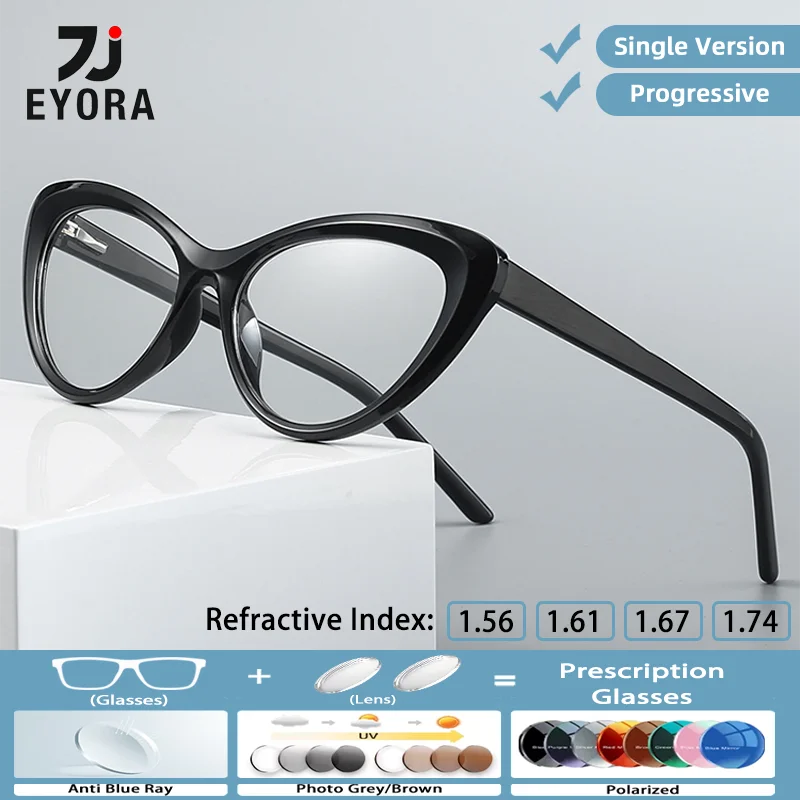 EYORA Stylish Cat Eye TR90 Reading Glasses for Women Anti Blue Light/Photochromic Intelligent Progressive Multifocal Lenses