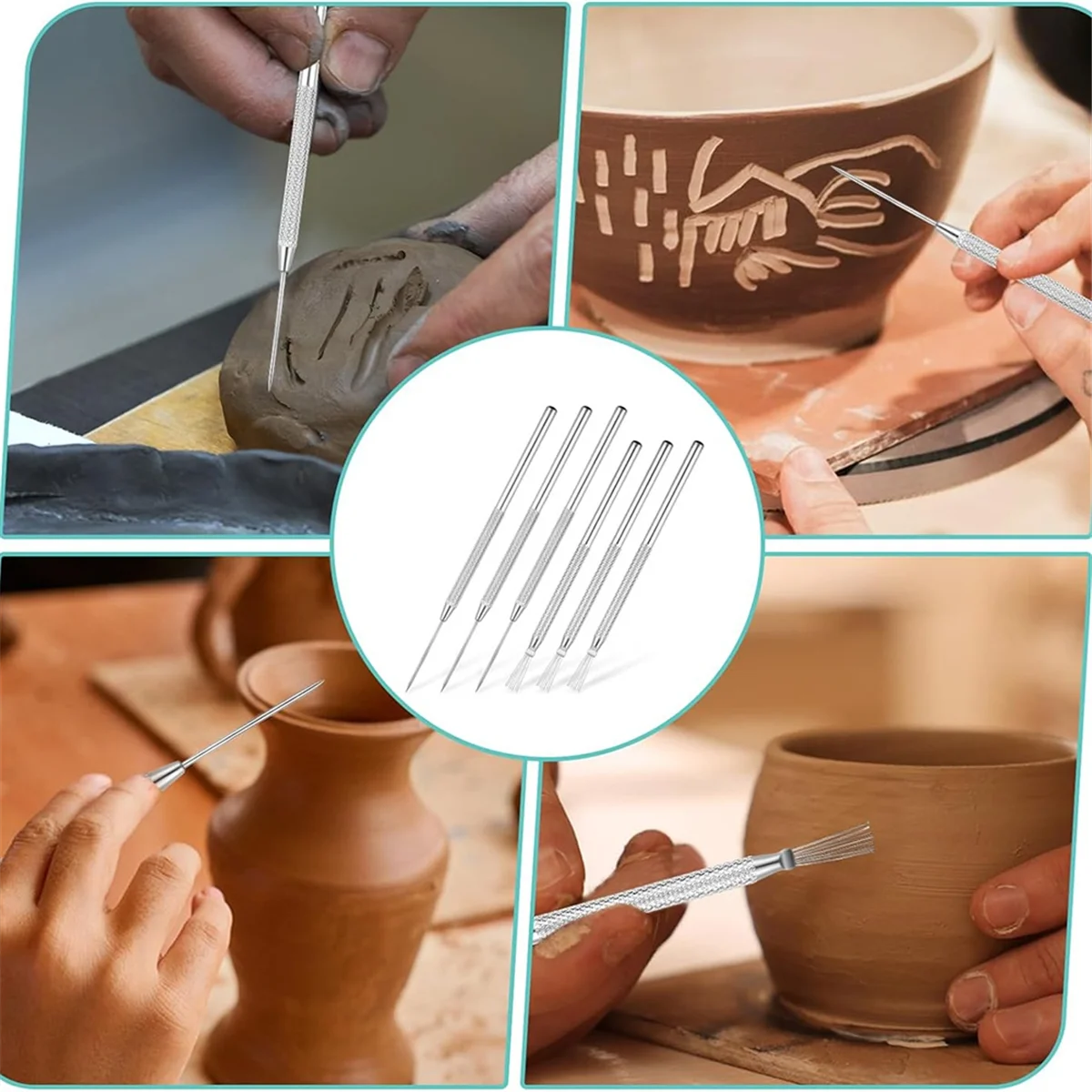 ABJZ 6- шт. глиняные иглы, 5,3-дюймовые керамические инструменты, набор для моделирования резьбы по керамической проволоке, текстурные детали, керамические инструменты