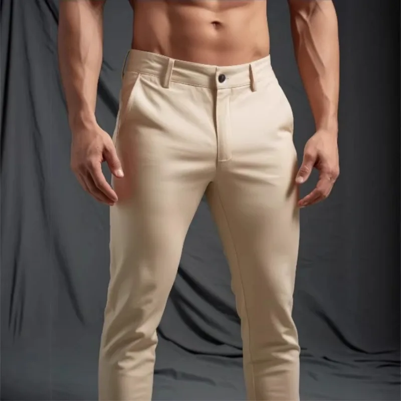 

Мужские брюки чинос слим-фит, эластичные повседневные брюки с прямым кроем и плоским передом для делового и повседневного стиля