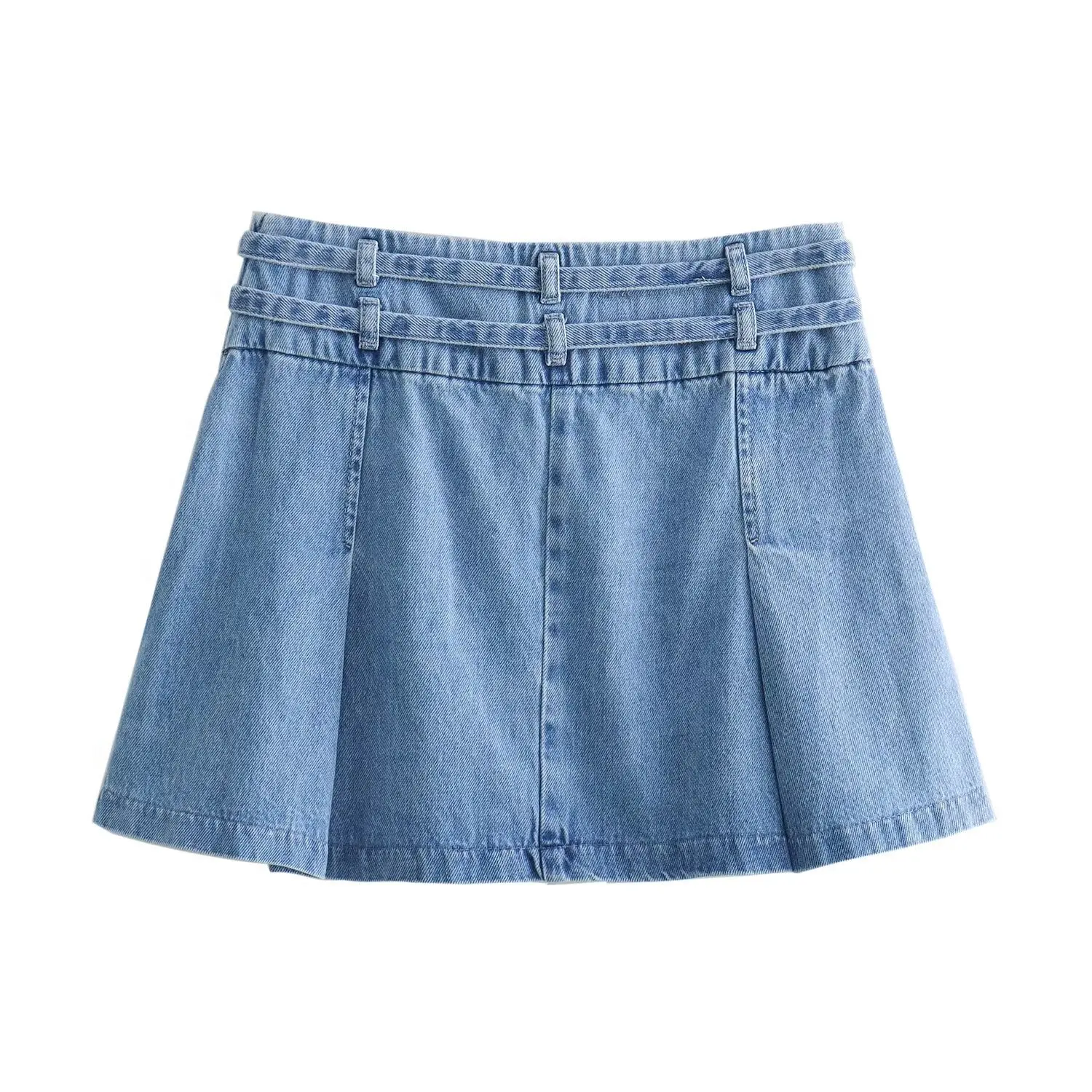 Women's 2024 New Chic and Versatile Casual Fashion With Belt Denim Mini Skirt Vintage A Line High Waist Skirt Mujer