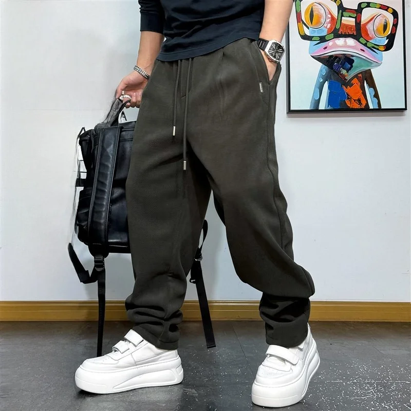 

American Retro Loose Straight Leg Baoyong Fce Casual Pants Men Embroidered Logo Youth Versatile Fce Lined Sweatpants Me...