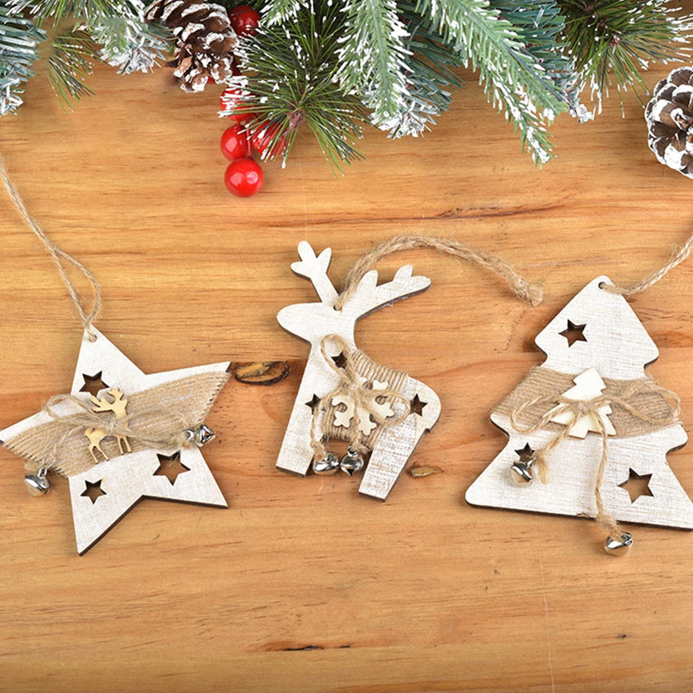

5 Pcs Christmas Decoration Wooden Tree Pendant Ornament Chips Decorative Elk Hanging