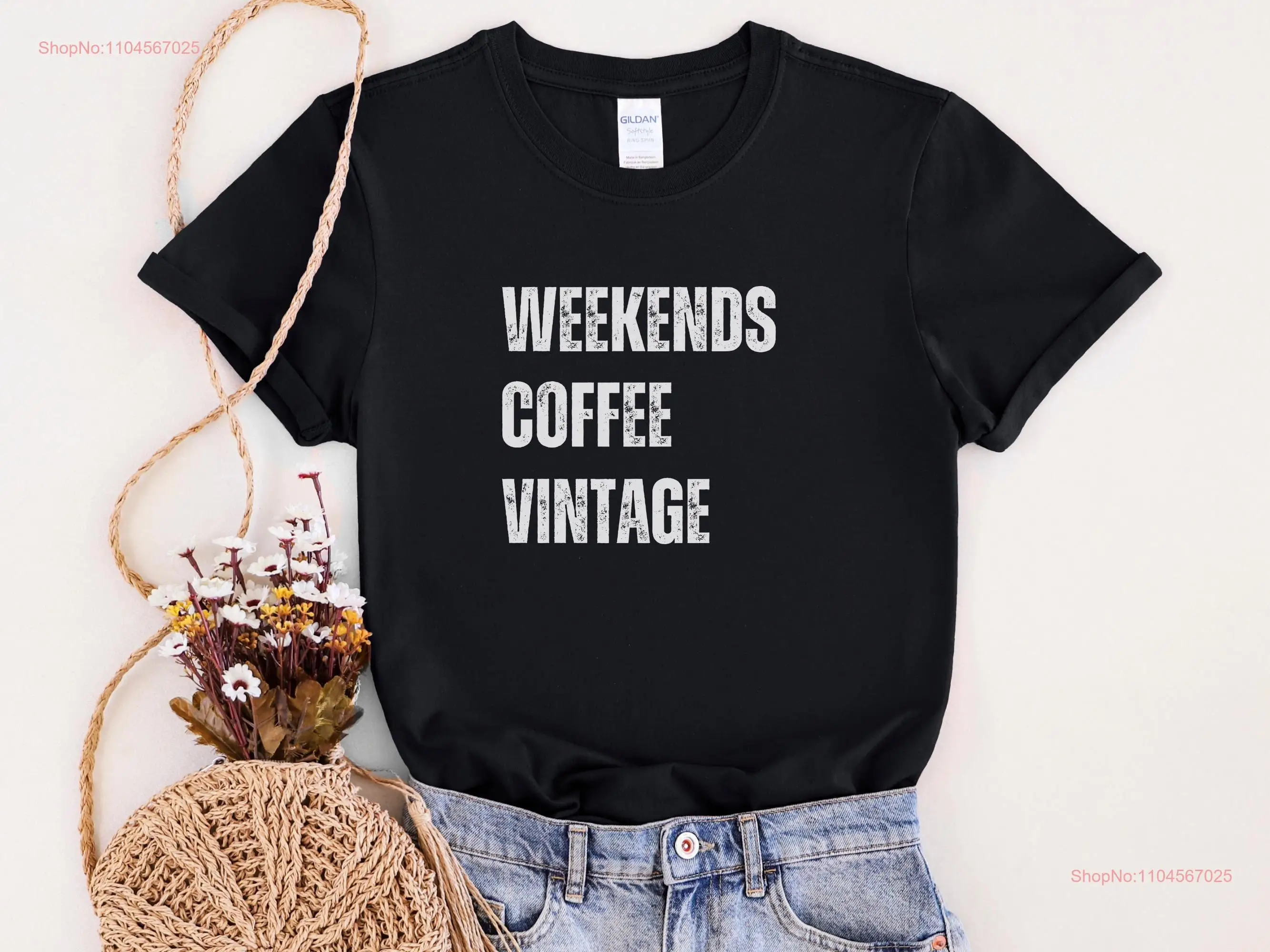 

Винтажная футболка Weekends Coffee Distressed Antique Shopper Thrifter Thrift Shop Lover с длинными или короткими рукавами
